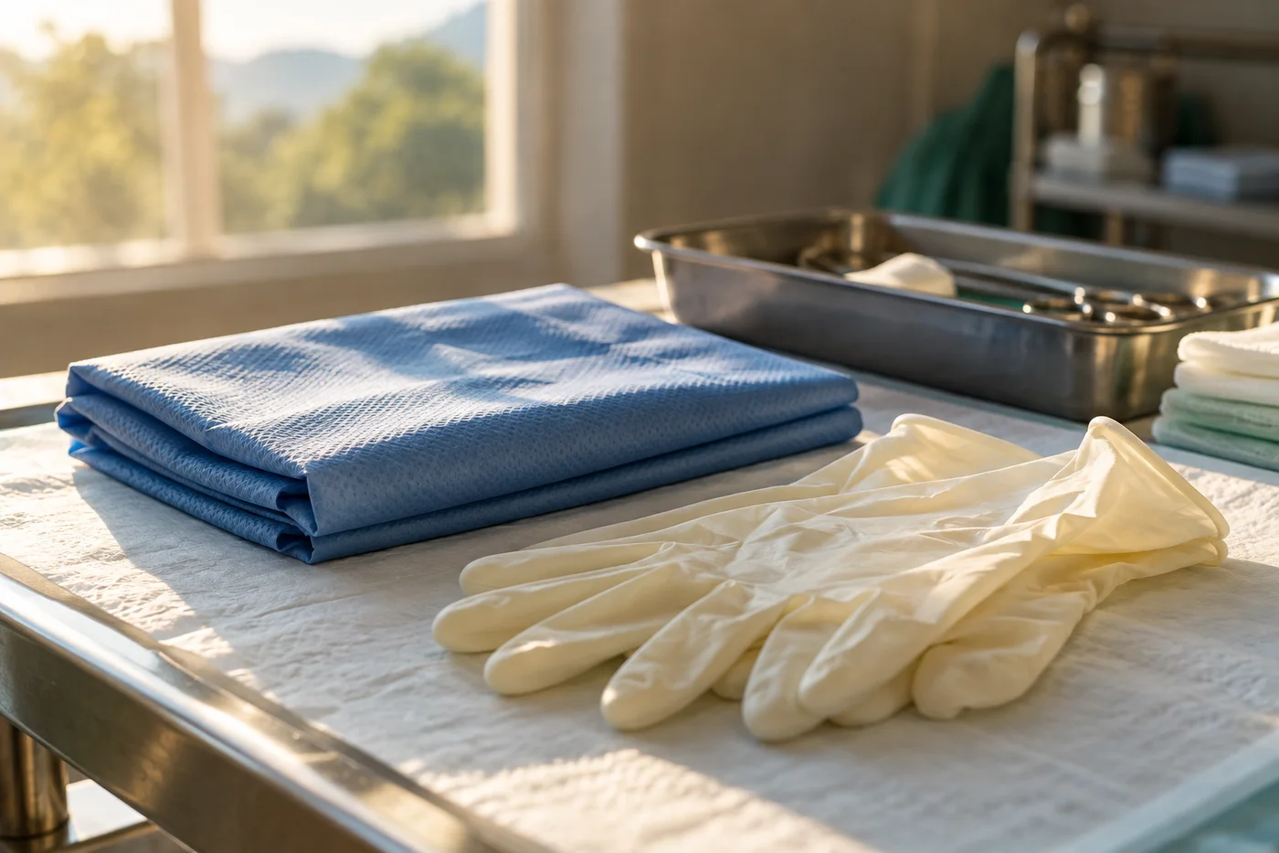 Illustrative still life of prepared surgical supplies